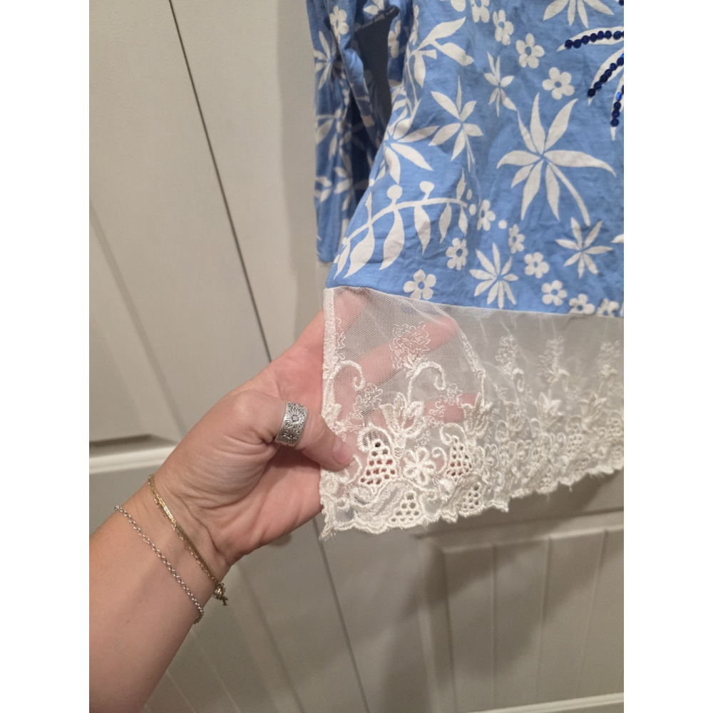 Chaudry B Size S NWOT Washed Sample Y2K 70x's Floral Vintage Wide Lace Boho 3/4 - Picture 9 of 11